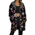 thumbnail image 2 of Womens Jacket Longline Jackets Christmas Print Winter Cozy Lined Full Zip Outerwear for Cold Weather Winter Coats for Women Black L, 2 of 5