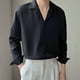 thumbnail image 1 of pstuiky manga larga de hombre, Camisa informal de verano para hombre, de seda helada, estilo maduro, color liso, cuello cubano, manga larga Tops de talla grande para hombre m, 1 of 8