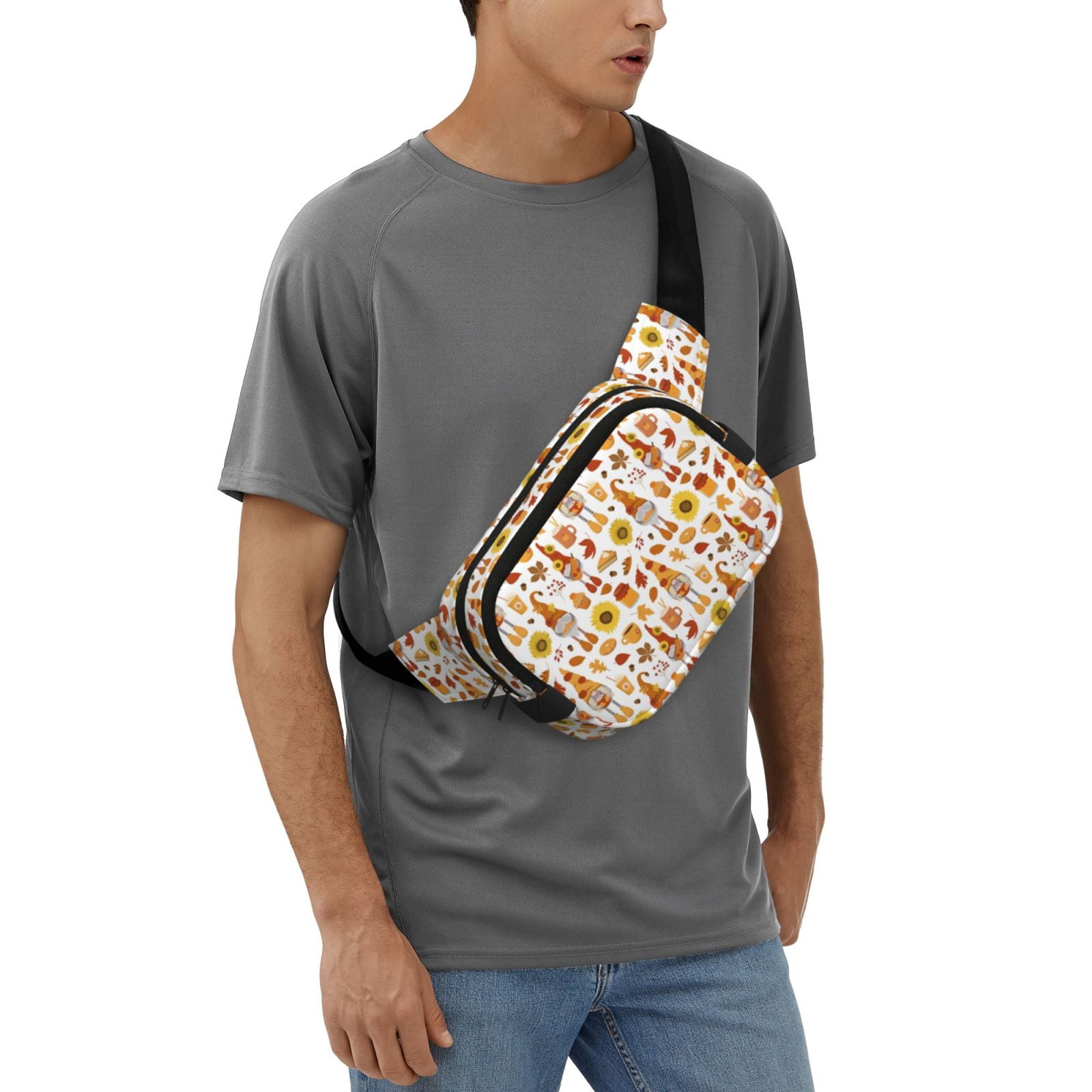 Picia Gnomes Autumn Harvest Print Square Double-Layer Waist Bag Mini Adjustable Waist Belt Bag Exercise Running Travel Hiking