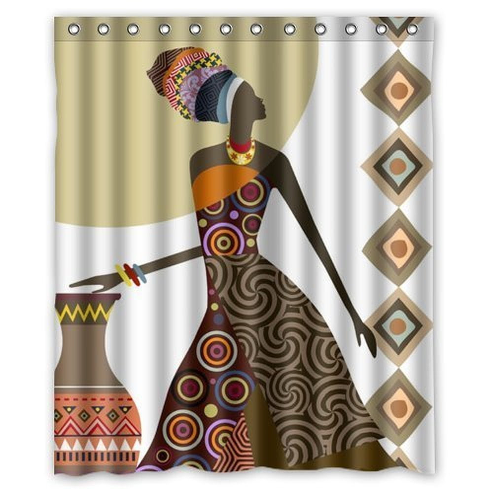 GreenDecor African Woman Waterproof Shower Curtain Set with Hooks