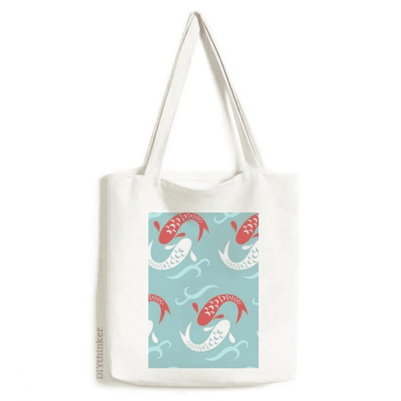 Carp Waves Japan Totem Art Deco Fashion Tote Canvas Bag Shopping Satchel Casual Handbag
