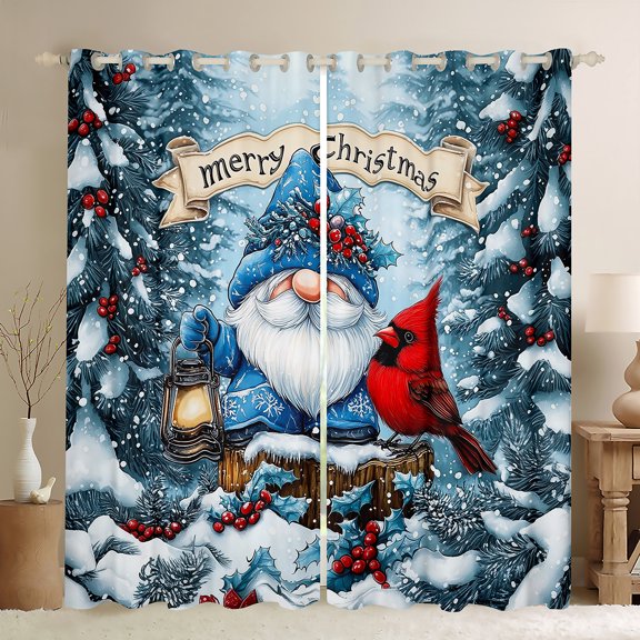 Castle Fairy Cute Gnome Cardinal Bird Curtains Pack Of 2 (42X84 Each) for Kids Children Boys Girls,Merry Christmas Curtains Blackout,Xmas Festival Theme Bedroom Curtains,Super Cozy Room Decor