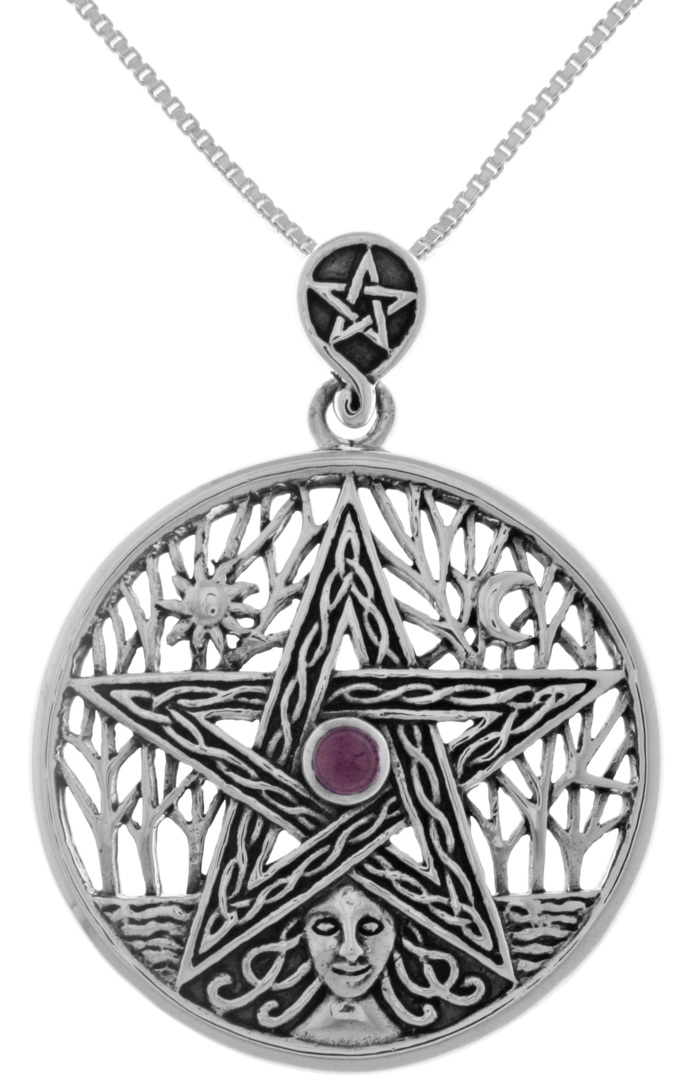 Jewelry Trends Sterling Silver Celtic Goddess Mother Earth Pentacle Pendant with Amethyst on 18 Inch Box Chain Necklace by Jewelry Trends