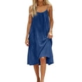 thumbnail image 4 of longantii Backless Cami Dresses for Women Spaghetti Strap Solid Color Midi Dress Low Back Summer Beach House Casual Linen Sundress Dark Blue XL, 4 of 5