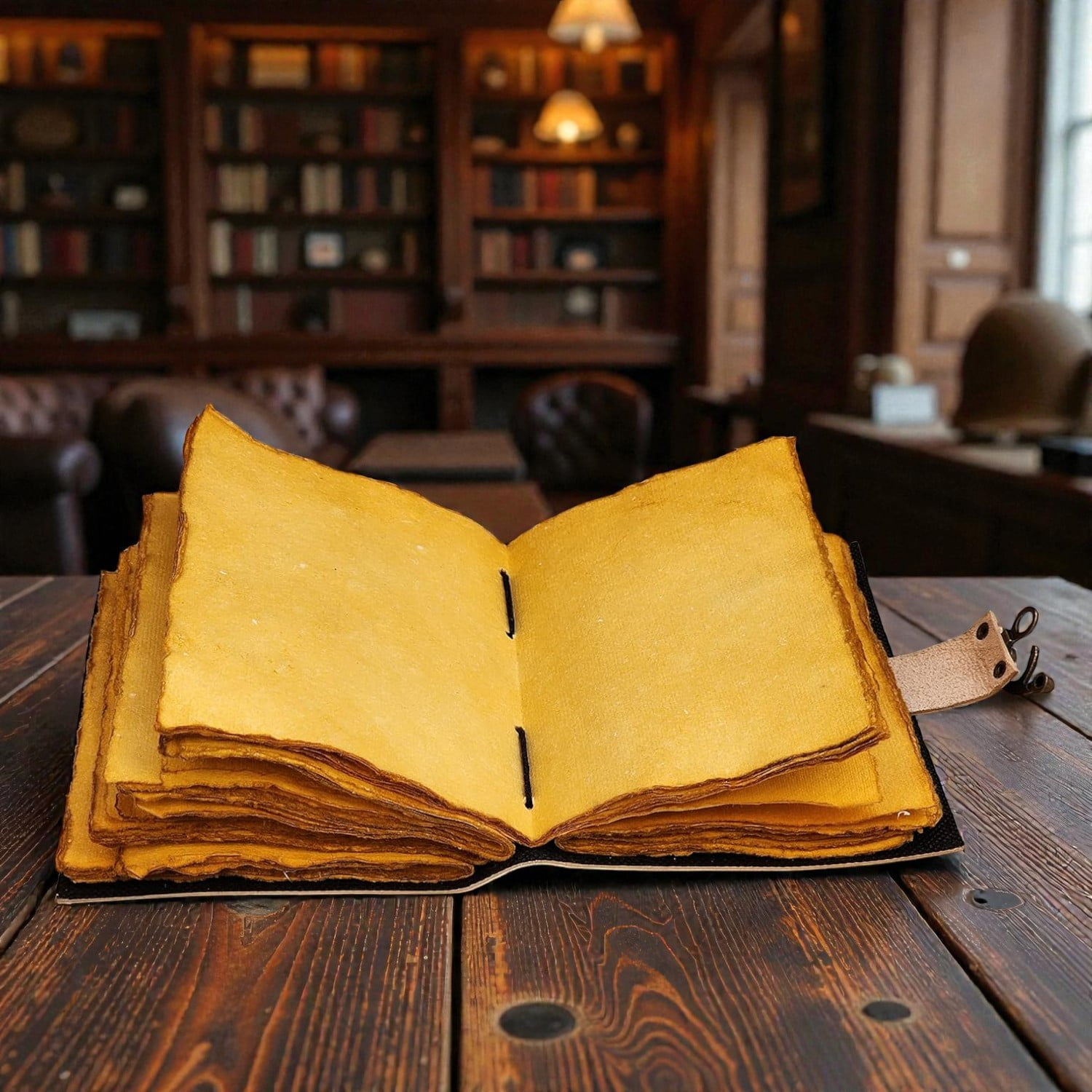 Handmade Leather Journal 5x7 Inches – Moon & Butterfly Floral Notebook, 200 Deckle-Edge Pages, Vintage Lock, Artisan Writing Diary