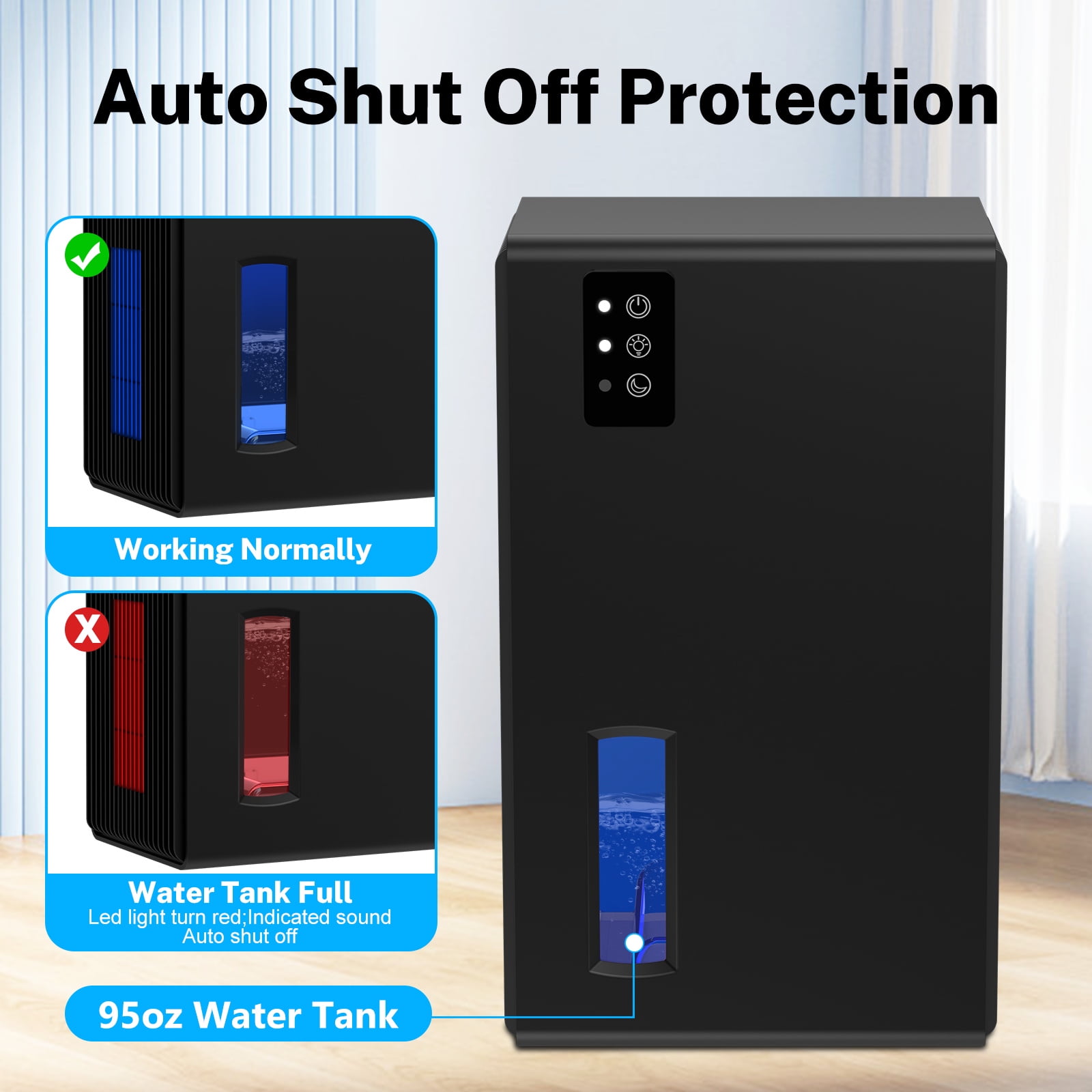 EGEH Dehumidifier for Home, 95 oz Water Tank, 800 sq.ft Auto Shut off Small Dehumidifiers for Bathroom Bedroom with 7 Colors LED Light (Black)
