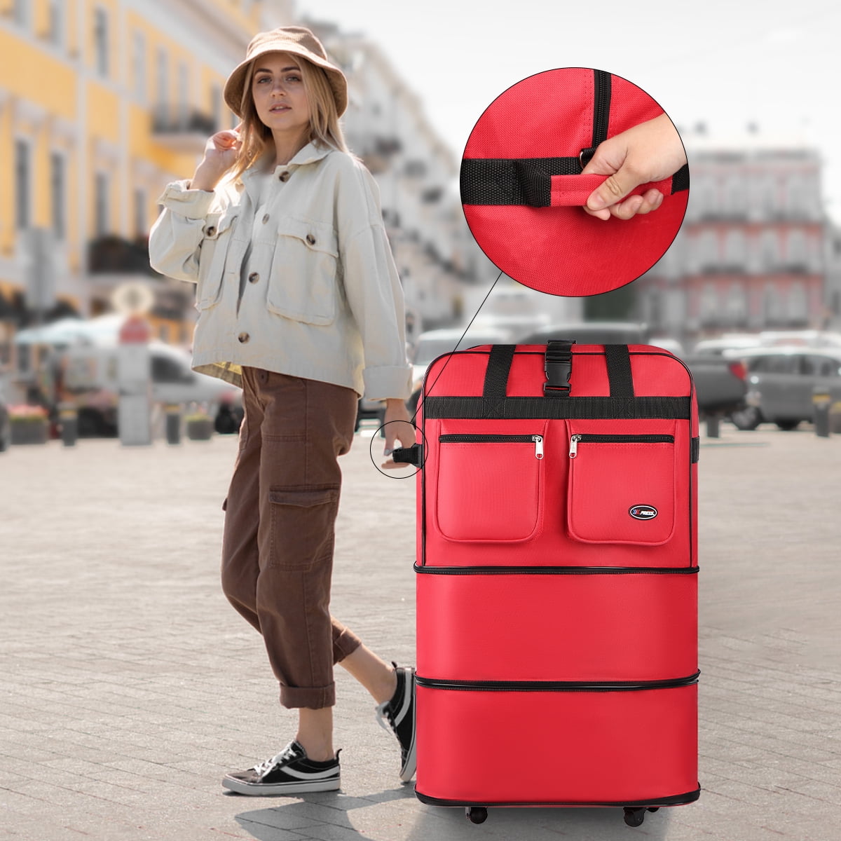 36" Expandable Foldable Luggage Bag Suitcase with 5 Swivel Wheels Collapsible Rolling Travel Bag for Home Storage Moving,Red - EX