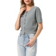 thumbnail image 4 of INSPIRE CHIC Summer Short Sleeve Cardigans Sweater Casual Cable Knit Button Down Crewneck Lightweight Sweater Tops XS Grey, 4 of 6