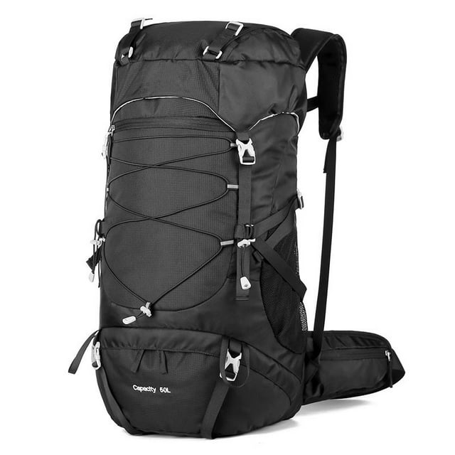 Graflsoa Sac à Dos Extérieur en Nylon 50L pour Randonnée, Camping et Voyage - Noir, Sans Logo, Design Spacieux avec Poches à Sangle de Taille