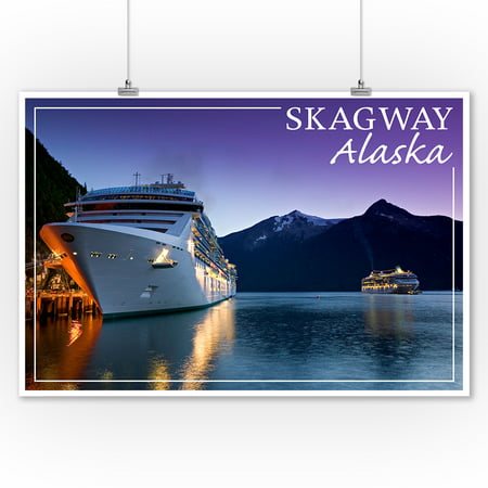 Skagway, Alaska - Cruise Ship & Sunset - Lantern Press Photography (9x12 Art Print, Wall Decor Travel (Best Alaska Cruise For Kids)