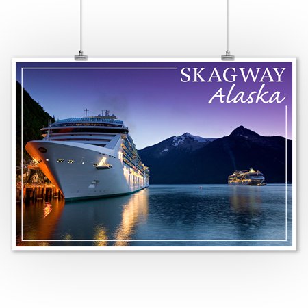Skagway, Alaska - Cruise Ship & Sunset - Lantern Press Photography (9x12 Art Print, Wall Decor Travel (Best Price For Alaska Cruise)