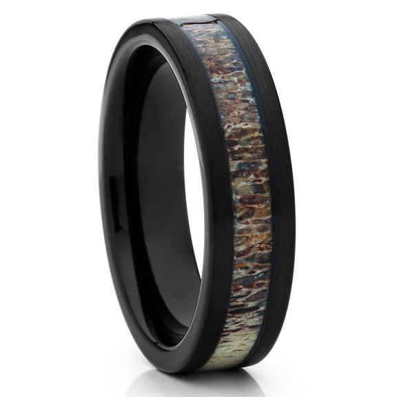 6mm Deer Antler Wedding Ring,Black Tungsten Ring,Black Wedding Band,Anniversary Ring,Engagement Ring,Comfort Fit