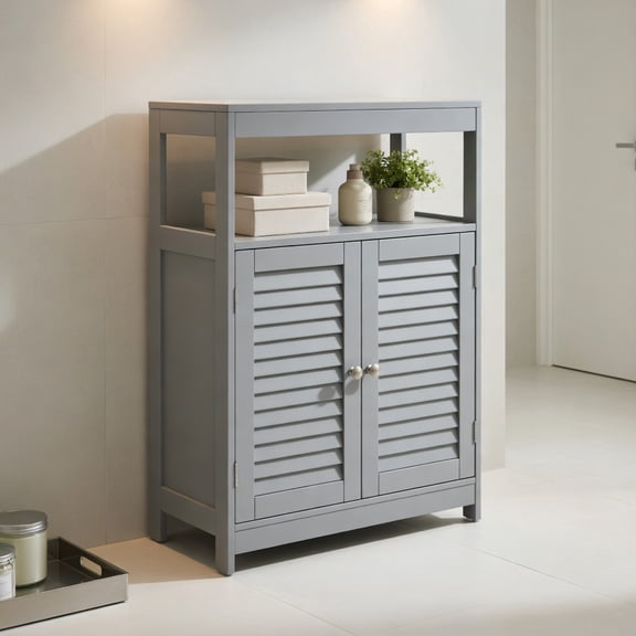 Topcobe Freestanding Bathroom Floor Cabinet with Double Shutter Doors, Bathroom Furniture, Bathroom Cabinet Organizer, Gray