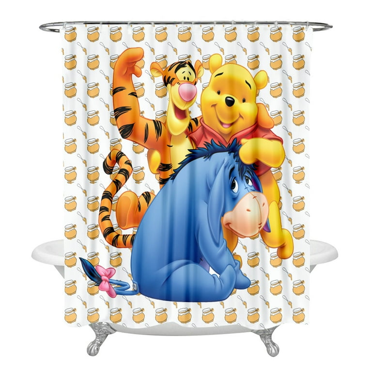 Shower Curtain L-180*180cm Winnie the Pooh Bathroom Decor Winnie the Pooh  Aesthetic Modern Fabric Waterproof Shower Curtain Set with Hook 