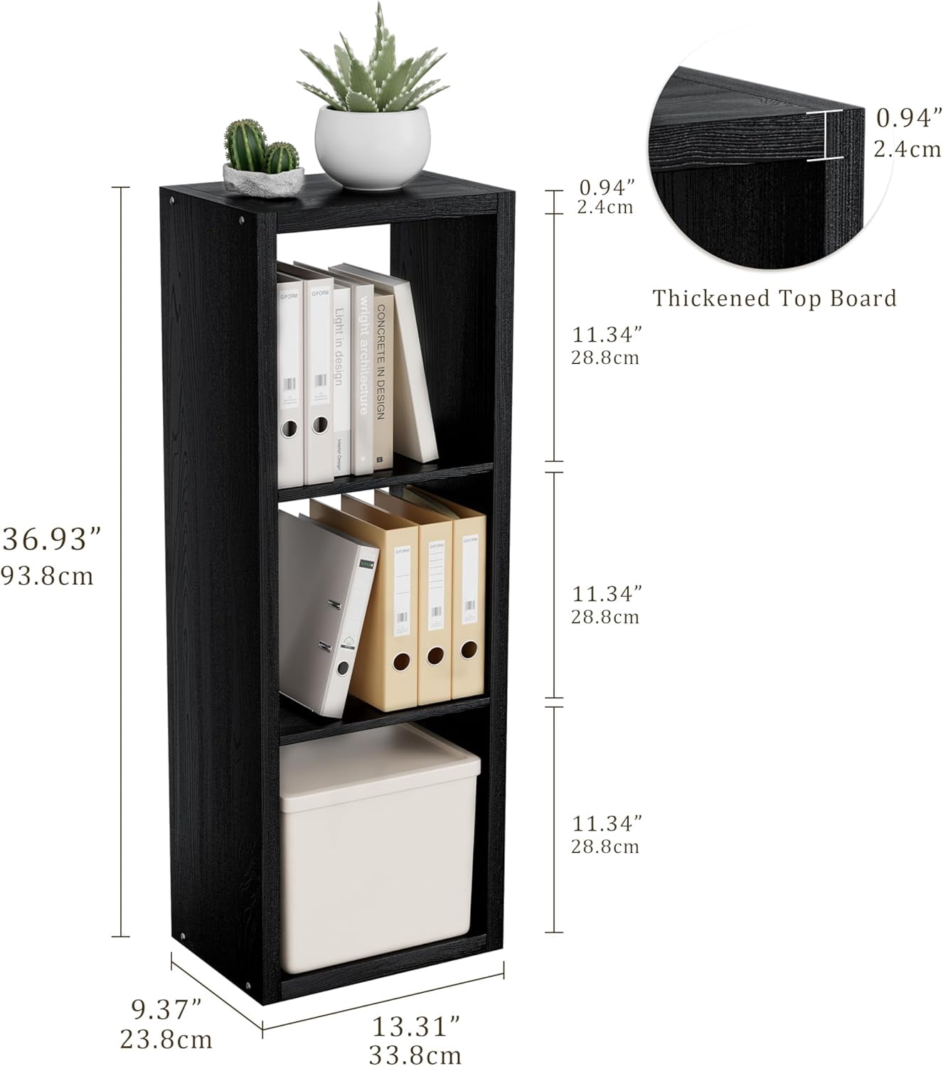 Anhdah 3 Cube Storage Organizer Bookshelf, Black Wooden Bookcase Storage Shelf, Sturdy 3-Cube Organizer for Living Room, Bedroom, Home Office, Easy Assembly
