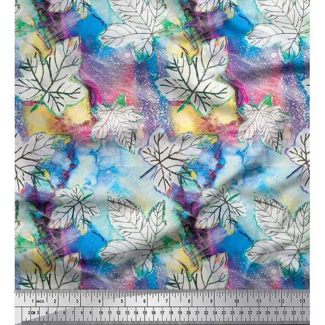 Soimoi Cotton Poplin Fabric Texture & Maple Leaves Print Sewing Fabric Yard 56 Inch Wide