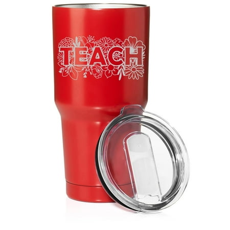 

Smooth Body Tumbler Stainless Steel Vacuum Insulated Travel Mug Cup Gift Teach Floral Teacher Gift (Red 30 oz)