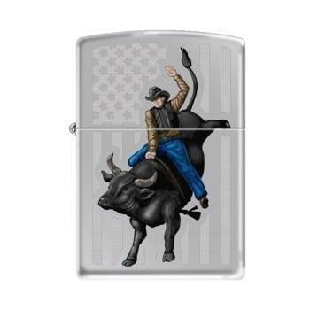Zippo Lighter - Cowboy Riding Bull High Polished Chrome