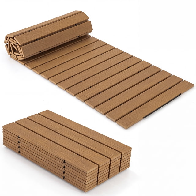 Costway Allée de Jardin Extérieure de 8 Pi avec Raccord en Fil Métallique, Surface Antidérapante pour Cour, Brun
