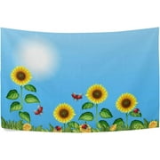 Bestwell Sunflowers with Ladybugs Tapestry Aesthetic Tapestry Wall Hanging for Home Decor 80" x 60" Inches