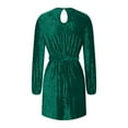 thumbnail image 4 of Lmnyox Women's Long Sleeve Velour Velvet Dress Ribbed Crew Neck Midi Dress Flowy Cocktail Party Dress Clubwear, 4 of 7
