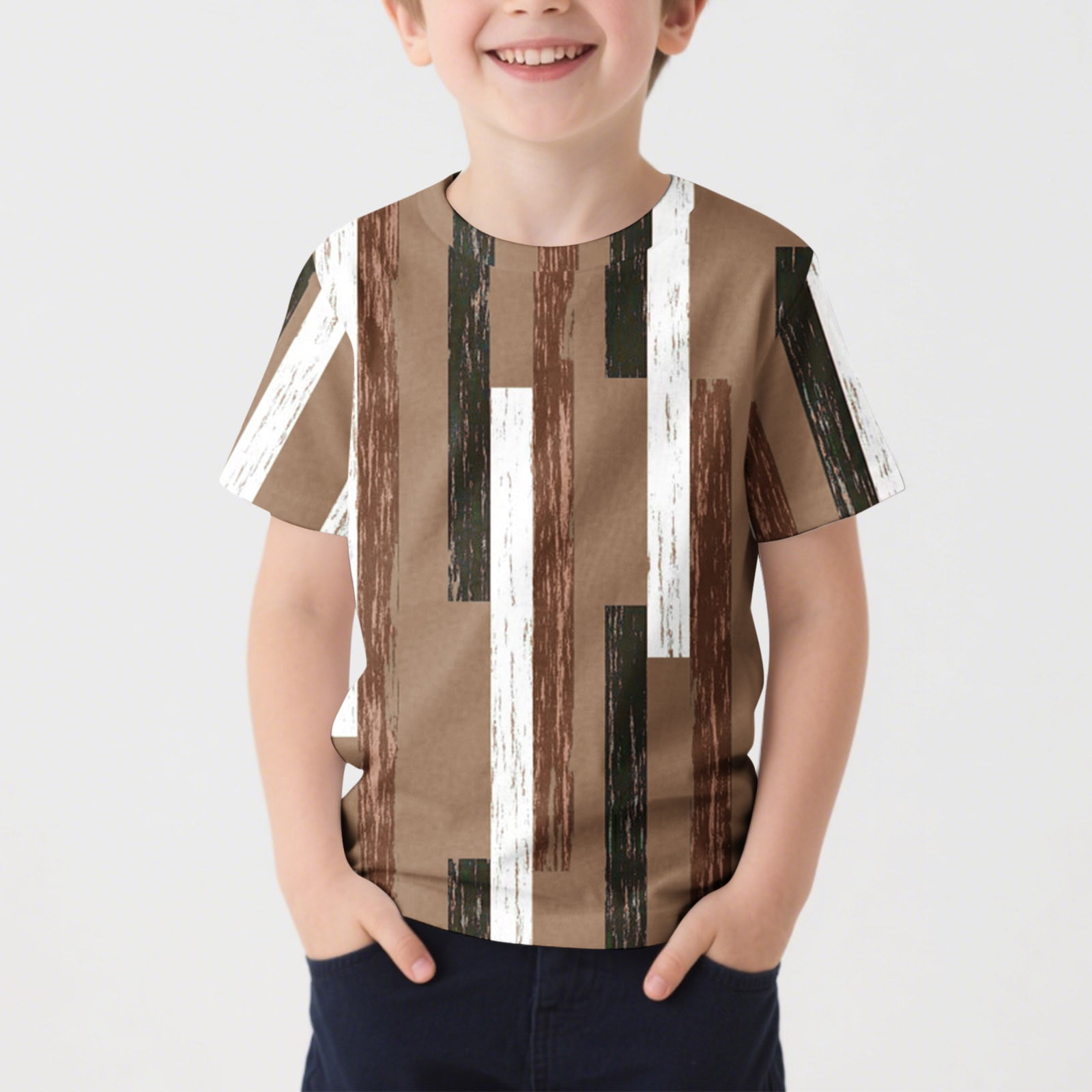 NAISIBABY Boys Graphic Tee Striped Color Block Crew Neck Short Sleeve Summer Casual Comfy T-Shirt Khaki 4-5T