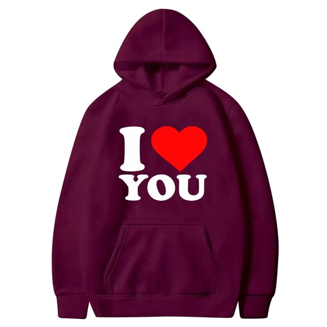 DPTALR Valentine's Day Couple Print Hooded Fleece Pocket Sweater Coat