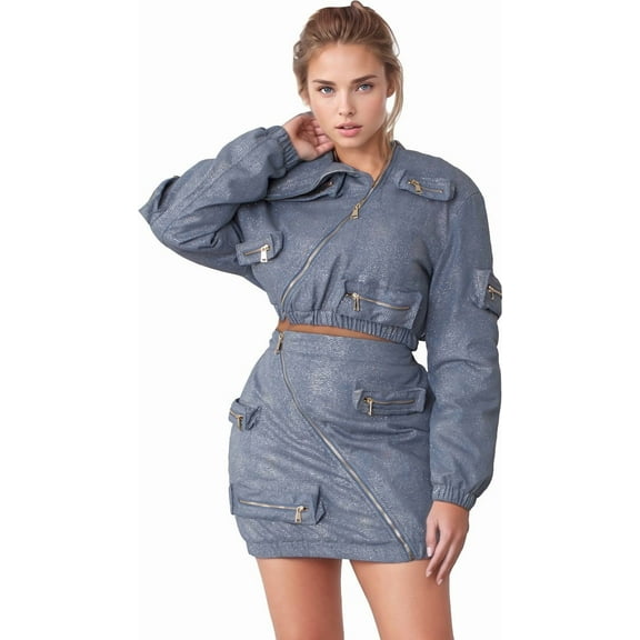 Metallic Shimmer Cropped Bomber Jacket -82592