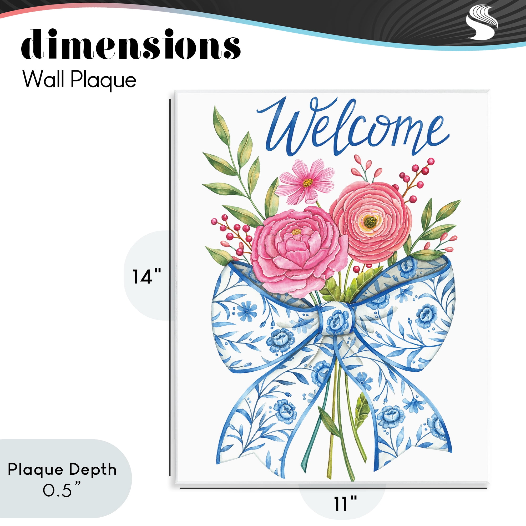 Stupell Industries Bow & Flowers Welcome Wall Plaque Art, design by Deb Strain