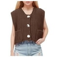 thumbnail image 2 of RMGVDSD Women's Cropped Sweater Vest Cute Crewneck Button Down Sleeveless Crop Knit Cardigan With Pockets Solid Color Loose Knit Pullover Sweater /Coffee, 2 of 7