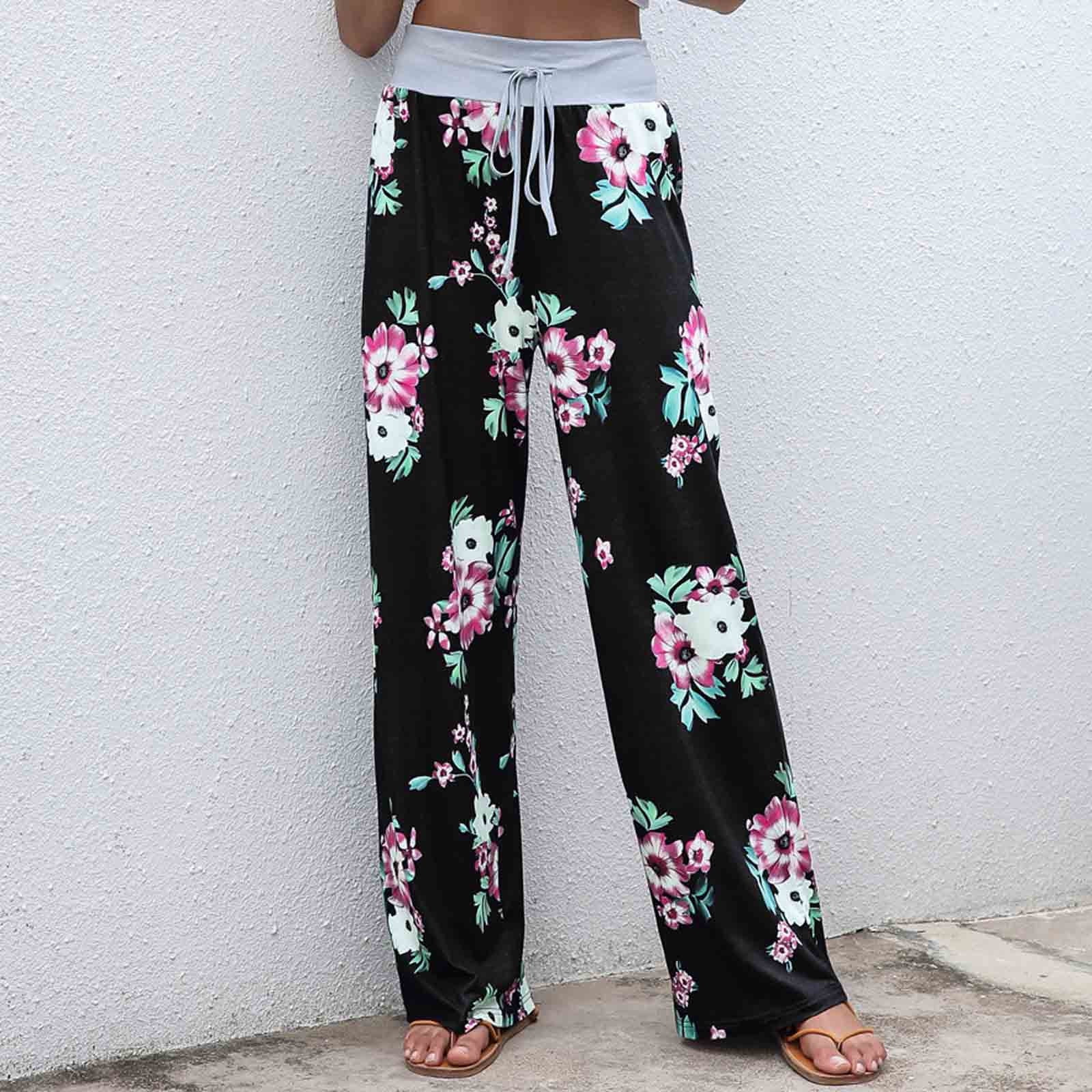 XFLWAM Women's Comfy Casual Pajama Pants Floral Print Drawstring