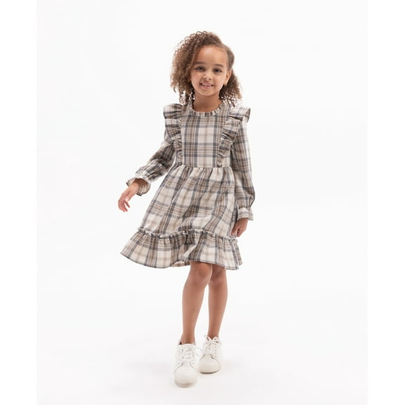 Rare Editions Little Girls Ruffle Bodice Flannel Dress Taupe Size 5