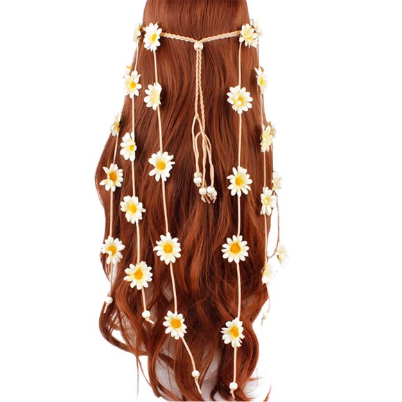 Diadema de flores Hippie Girasol Diadema Floral Corona Bohemio Bandas para el cabello Mujeres Niñas Boho Aro para el cabello Tocado Tocado Decoración de fiesta Disfraz de cosplay Accesorios para el ca