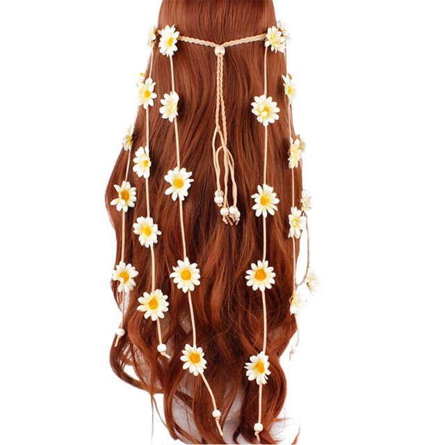 Diadema de flores Hippie Girasol Diadema Floral Corona Bohemio Bandas para el cabello Mujeres Niñas Boho Aro para el cabello Tocado Tocado Decoración de fiesta Disfraz de cosplay Accesorios para el ca