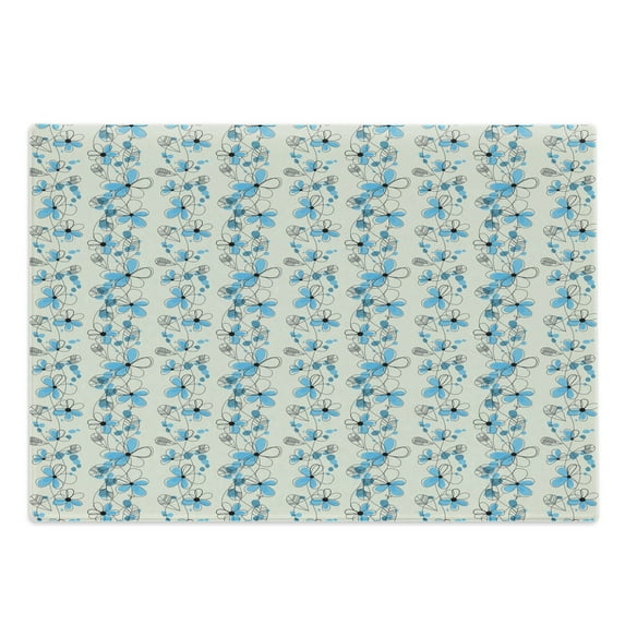 Grey and Blue Cutting Board, Drawing of a Field with Blue Daisy Petals and Skinny Stems, Decorative Tempered Glass Cutting and Serving Board, Large Size, Pale Grey Black Blue, by Ambesonne