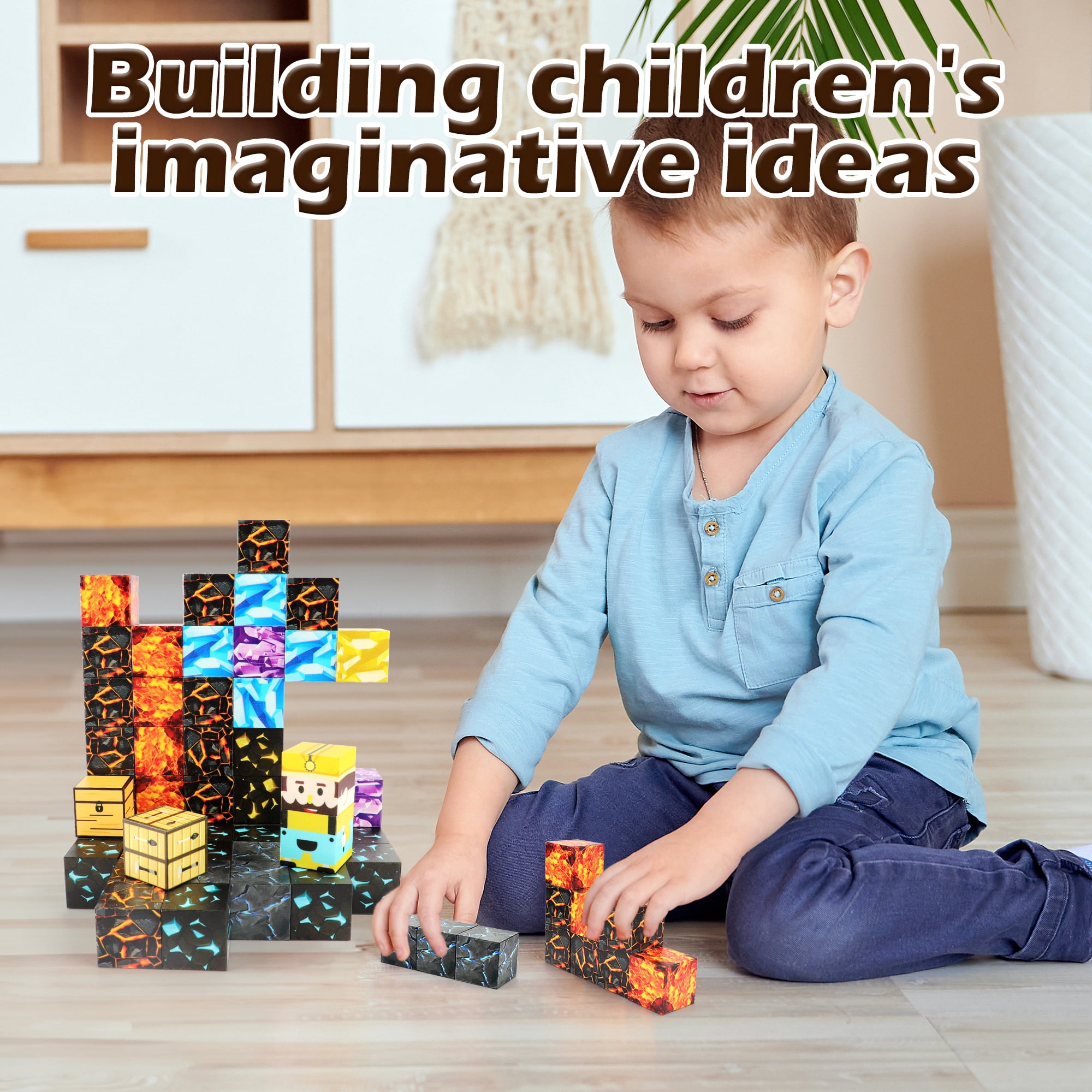 Magnetic Blocks-Build Mine Magnet World Pickaxe Edition Mine Pickaxe Caverns Kids Games Toddler Toys Magnetic Tiles for Boys & Girls Age 3-4 4-5 6-8, Sensory Outdoor Toys for Kids for 3+