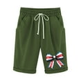 thumbnail image 3 of QATAINLAV 4th of July Bermuda Shorts for Women Summer Cotton Linen Beach Shorts Cute Graphic Patriotic Short Pants with Pockets Army Green S Gifts for Girls, 3 of 4