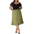 thumbnail image 2 of Agnes Orinda Women's Plus Size Elastic Waist Ruffled Hem Chambray Casual Midi Skirts 1X Olive Green, 2 of 5