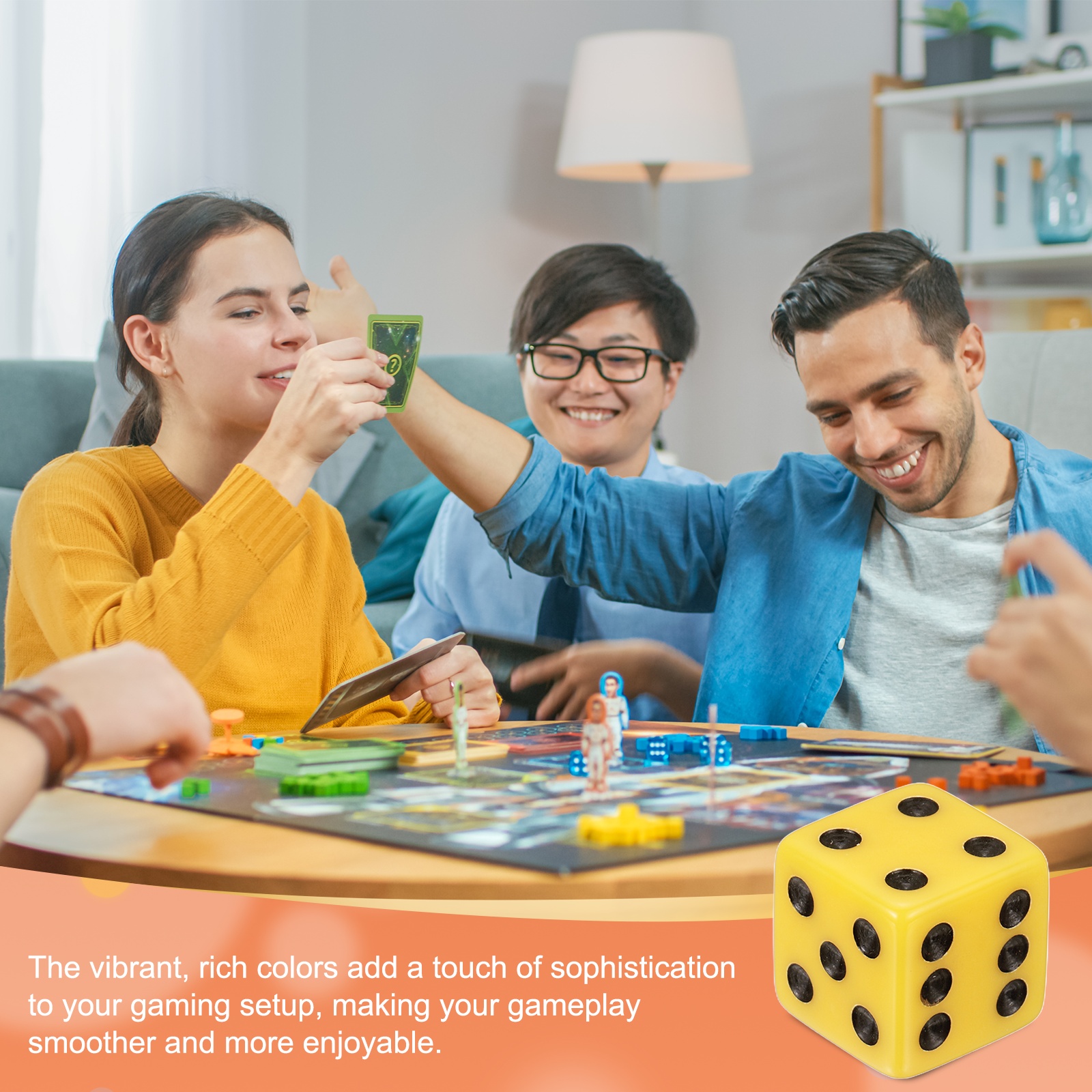 50Pack 6 Sided Acrylic Dice, 19mm/0.75" Large D6 Opaque Game Dice Bulk for Table Board Games Birthday Theme Party Fun Supply, Yellow