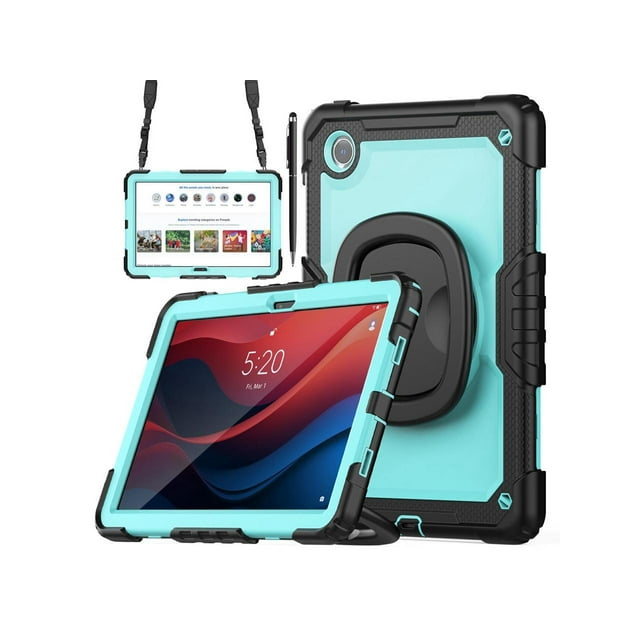 Case for Lenovo Tab M11 11 inch 2024 Model TB330FU TB330XU TB-331FC with Screen Protector Hand Shoulder Strap 360 Rotating Kickstand Stylus Pen, Rugged Full Body Protection Cover
