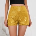 thumbnail image 2 of CIENVNSTG Women's Sequins Straight Leg Shorts Elastic High Waist Sparkly Glitter Bottoms for Themed Party Holiday Celebrations And Casual Fashion Wear Yellow Yellow S, 2 of 5