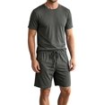 thumbnail image 2 of Men Solid Crew Neck Short Sleeve Tee & Drawstring Pocket Shorts 2 Piece Casual Summer Tracksuit Dark Gray L, 2 of 7