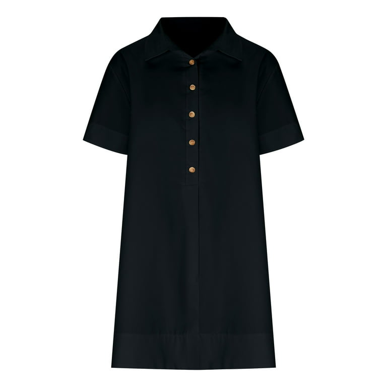 black button down dress short sleeve Black Linen Dress - Button-Up Dress - Short Sleeve Midi Dress