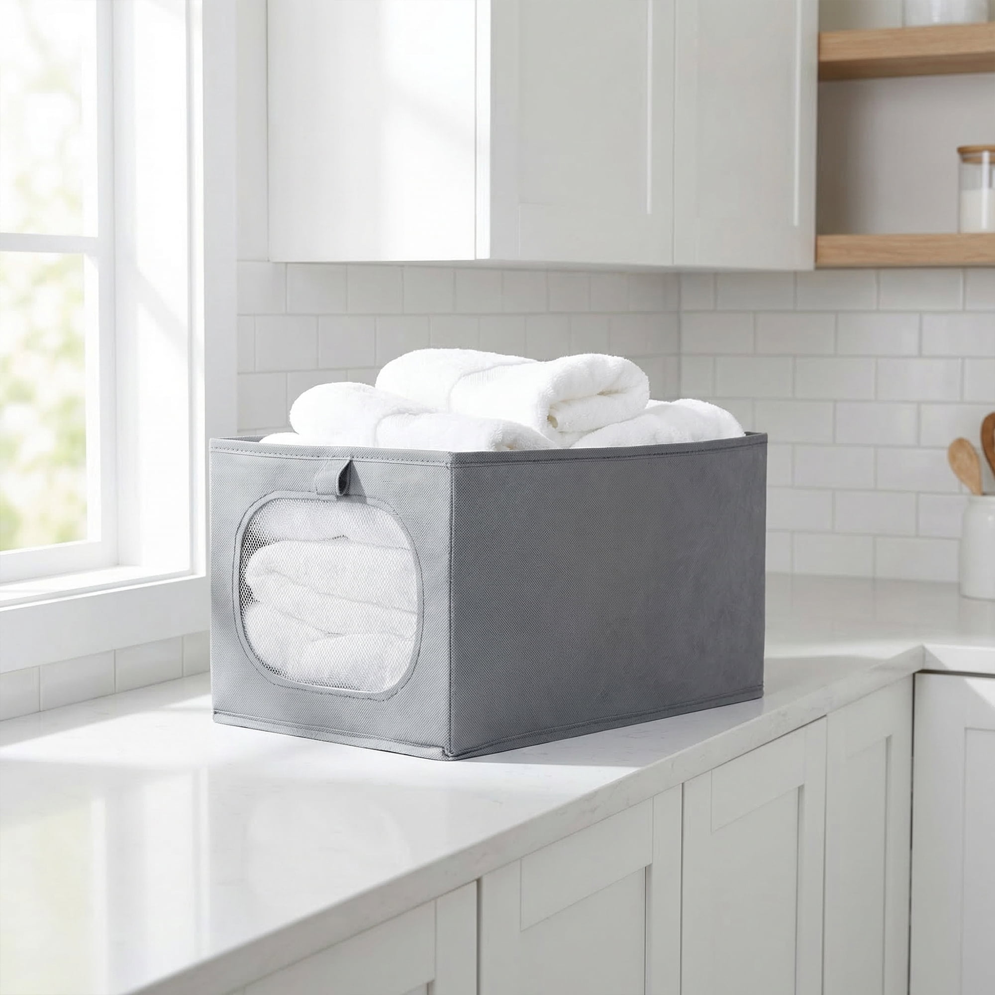 Unique Bargains Fabric Storage Bin With Bottom Dark Grey 18.5*11.8*9.8in