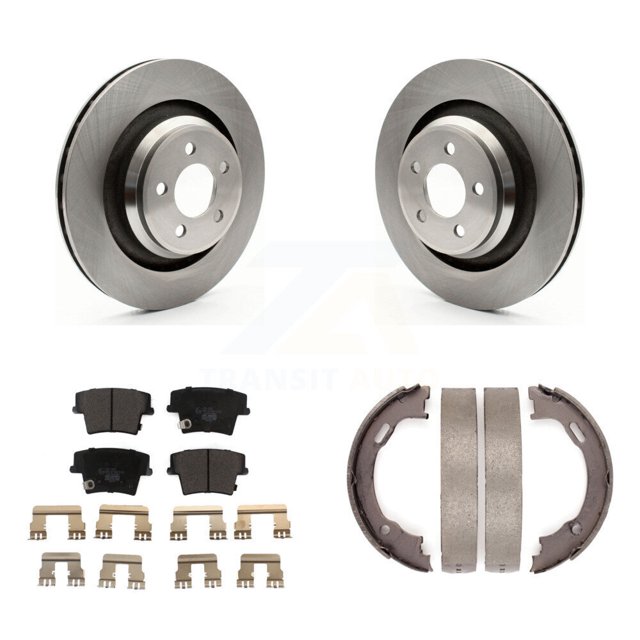 Transit Auto Rear Disc Rotors Ceramic Pads and Parking Brake Shoes Kit for Car 2015 Dodge Charger R T Scat Pack with 6.4L K8T-105742