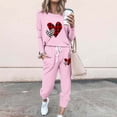 thumbnail image 1 of Puntoco Pijamas para mujer, conjunto de pijamas de invierno con estampado de letras, cuello redondo, manga larga, pantalones, ropa informal para el hogar, 1 of 4
