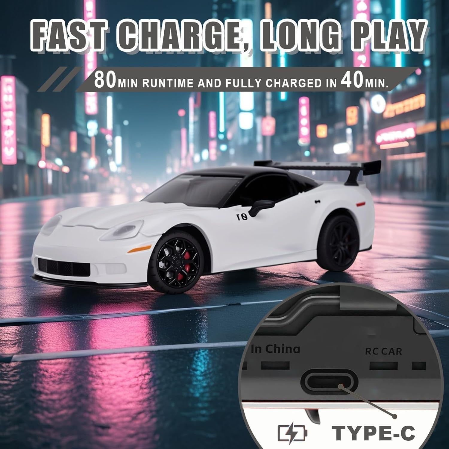 MC011 1/43 Scale RC Drift Car with Live Camera, 2.4G Smartphone Controlled FPV RC Racing Car with LED Lights, Immersive Wireless FPV Toy for Teens & Adults