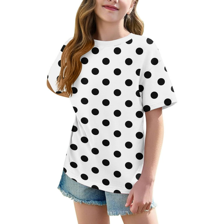 WQQZJJ Summer T-shirt for Girls, Polka Dot Printed Fashion Tops