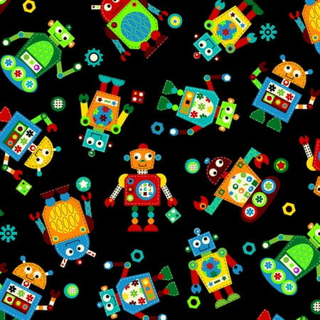 36" x 44" Gear Heads Tossed Robots Fabric, 1 Each