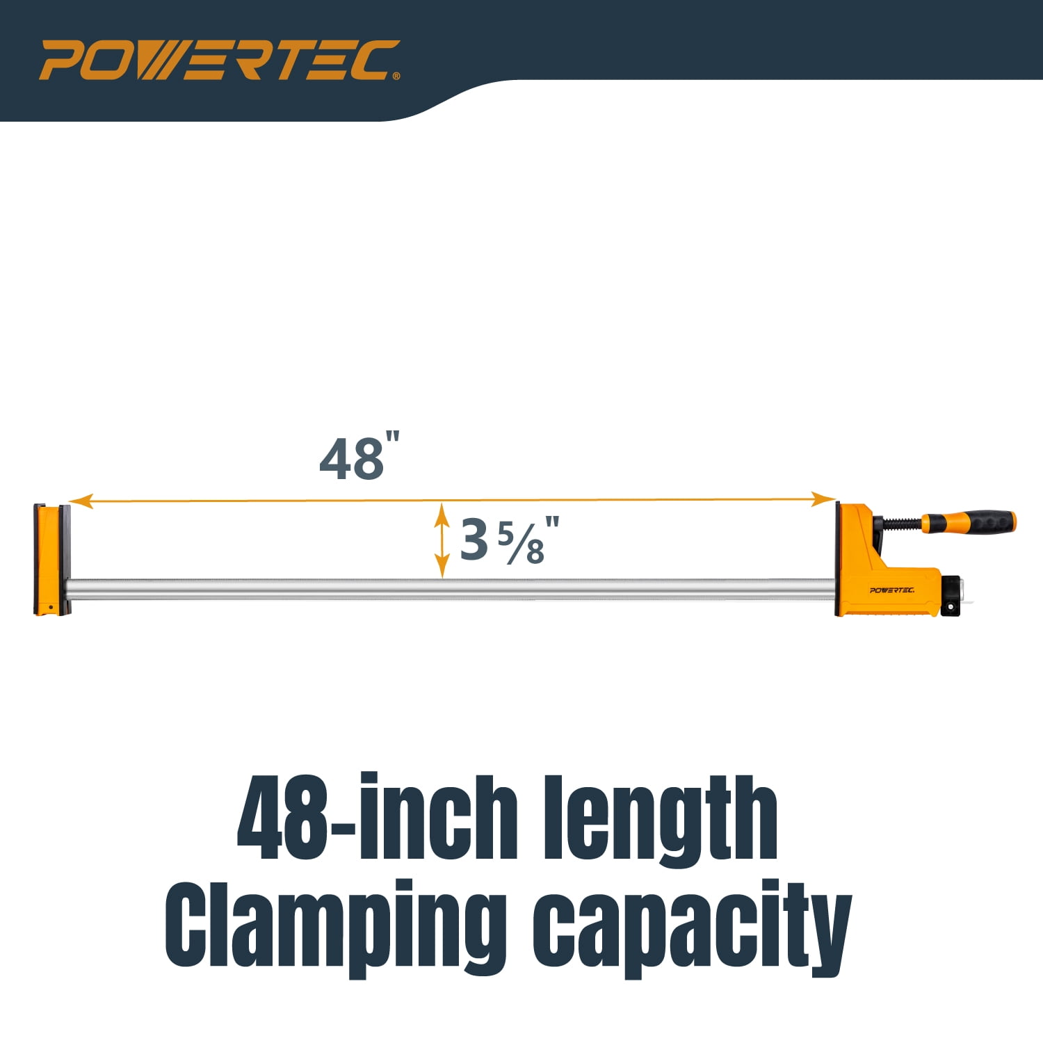 POWERTEC 2PK 48 Inch Parallel Clamps for Woodworking | 90 Degree Heavy Duty Steel Bar Jaw Clamp Spreader Tool (71602)